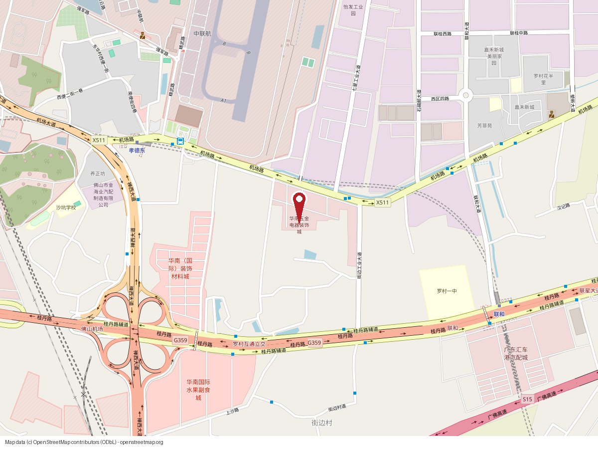 Map showing the Gumei factory in Nanhai District, Foshan, Guangdong