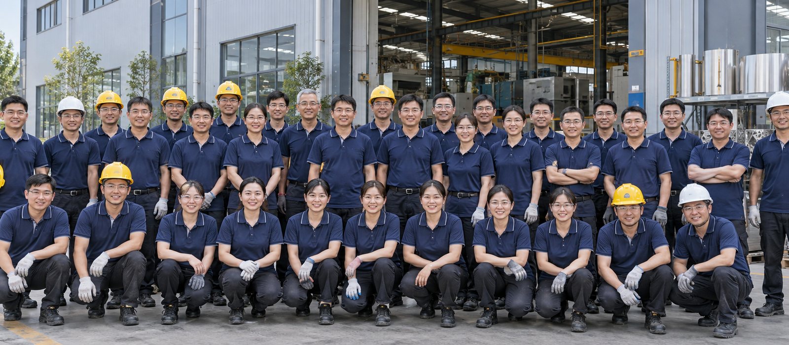 Gumei factory team in front of the plant