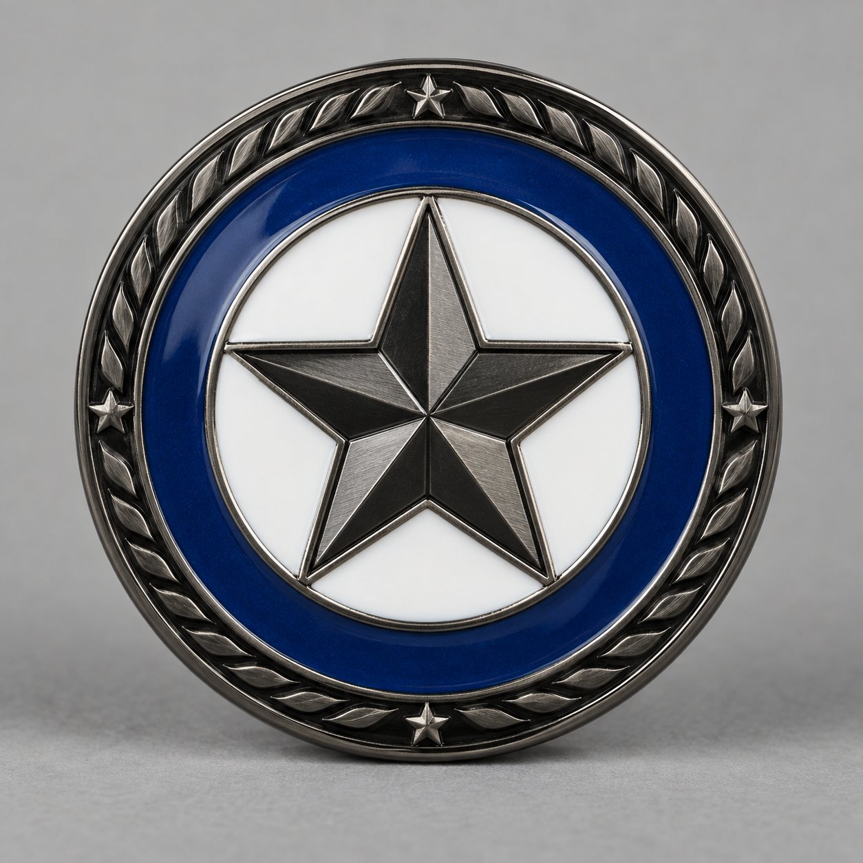 Black nickel club anniversary coin with white and cobalt hard enamel