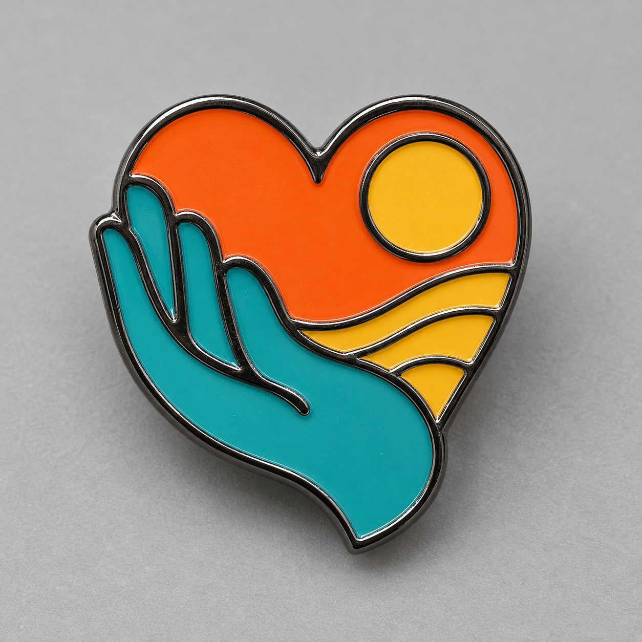 Black nickel event volunteer pin with bright soft enamel colours