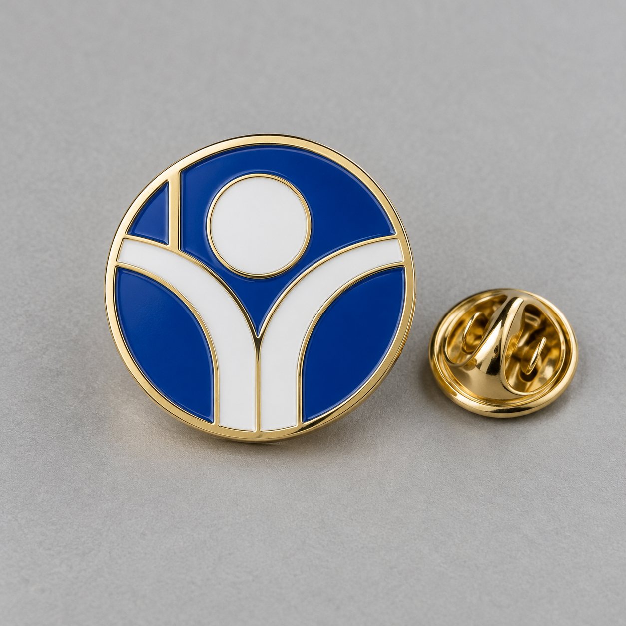 Gold company logo lapel pin with flat polished hard enamel