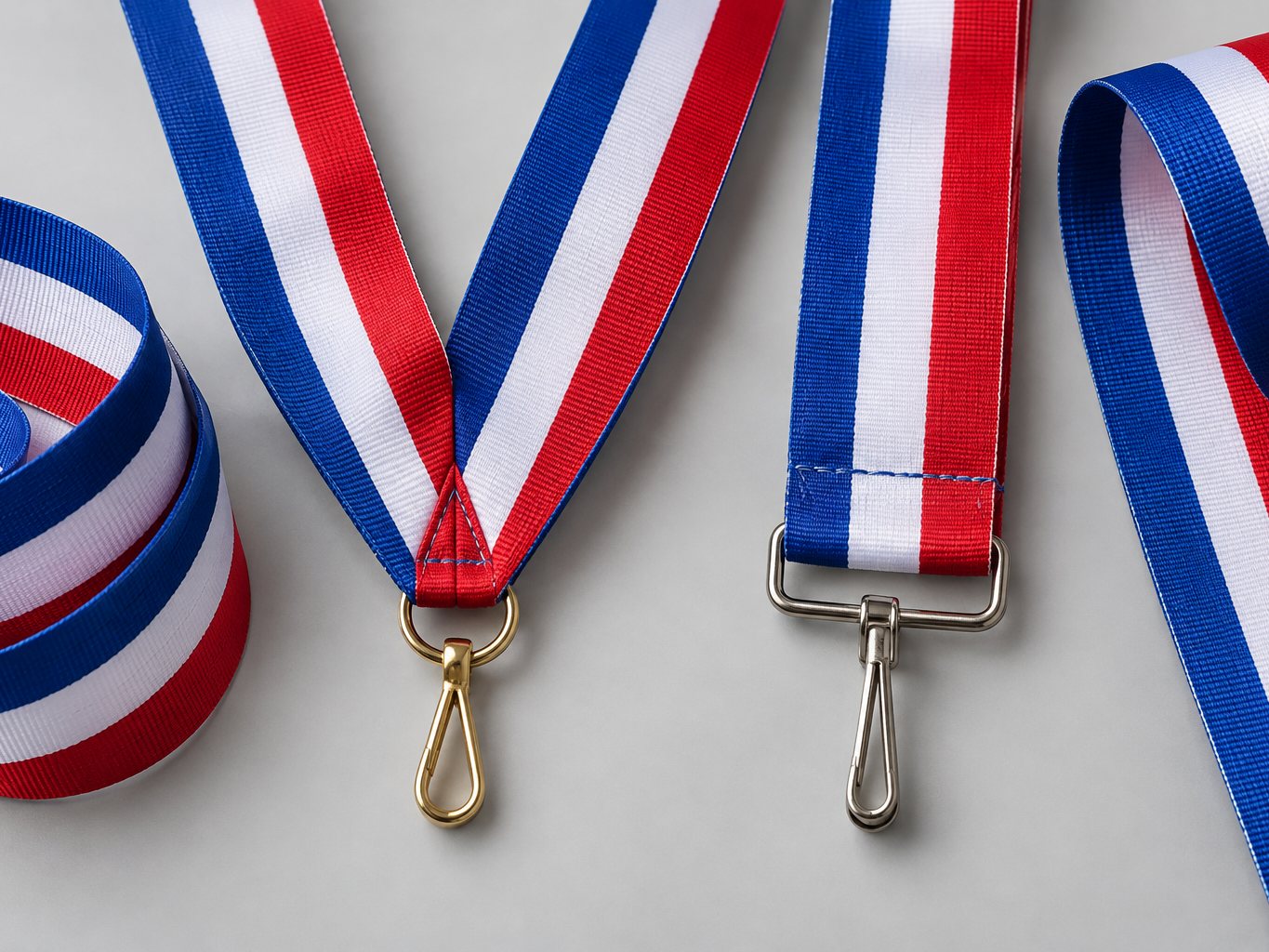 Sublimated medal ribbons with V-neck and straight hooks
