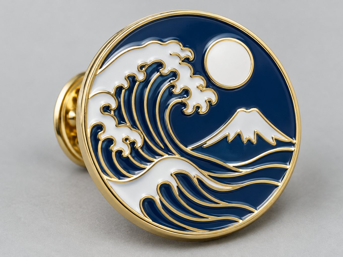 Close-up of a hard enamel badge with colour polished flush to the metal